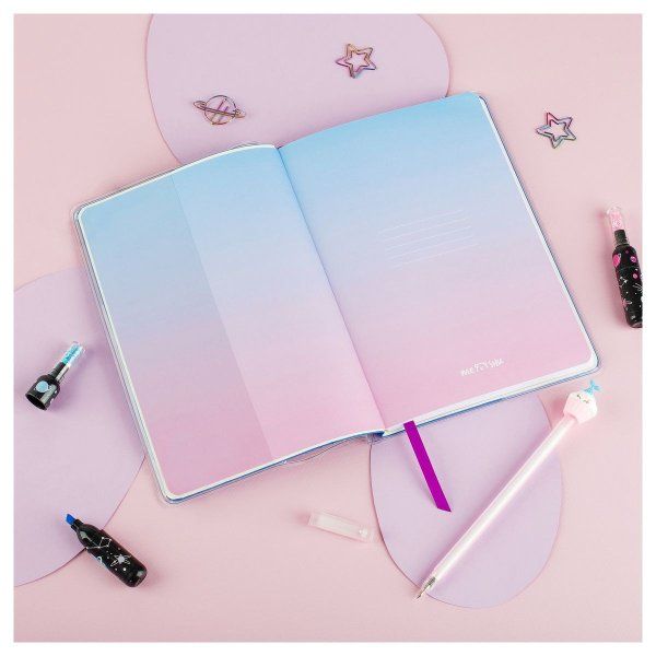 Записная книжка А5 80л. MESHU "Magic world" ЛАЙТ, кожзам, съемная пластиковая обложка, глиттер, голография, блок в линию RE-MS_53507