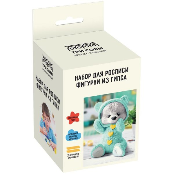 Набор для росписи из гипса ТРИ СОВЫ "Мишутка" высота фигурки 8.5 см с красками и кистью, картон. коробка RE-НР_47808