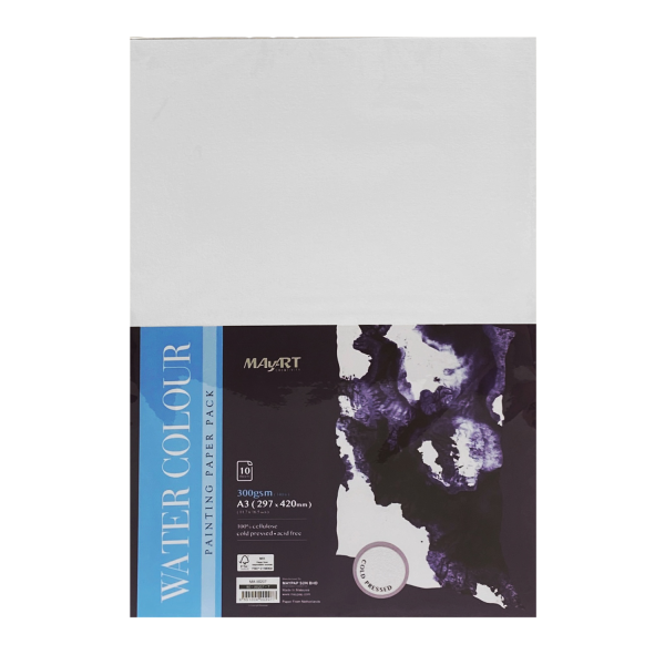 Блок бумаги для акварели MayArt 300 г/м2 A3 420 x 297 мм 10 л, 100% целлюлоза, Фин MA00207