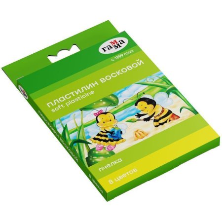 Пластилин ГАММА "Пчелка" 08 цв 120 г восковой мягкий, со стеком, картон. упаковка RE-280038Н