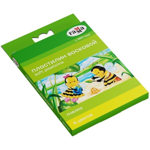 Пластилин ГАММА "Пчелка" 08 цв 120 г восковой мягкий, со стеком, картон. упаковка RE-280038Н