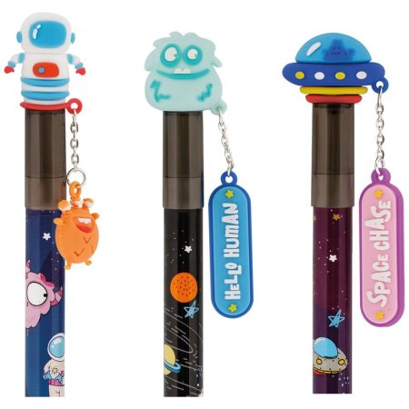 Ручка гелевая стираемая MESHU "Space Heroes" синяя, 0.5 мм, корпус ассорти, с топпером RE-MS_60997