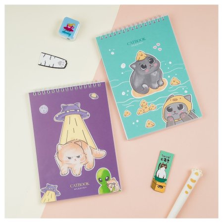 Блокнот А5 60л. MESHU "Cat Book" на гребне, пластиковая обложка RE-MS_52335