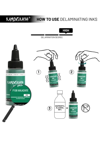 Чернила спиртовые (алкогольные) Kamenskaya Ink расслаивающиеся 30 мл P-108 Малахит K-30-P-108