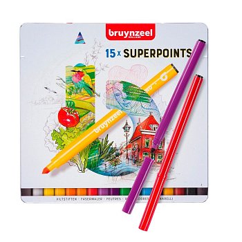Набор фломастеров BRUYNZEEL Kids Superpoint 15 цв в металлической коробке MP60324015