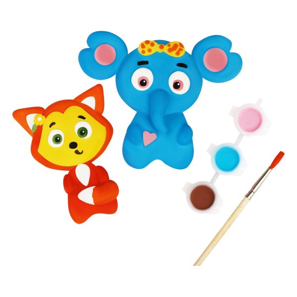 Набор для росписи из гипса ТРИ СОВЫ "Лисичка и Енот" магниты, 2 фигурки, краски, кисть RE-НР_79417