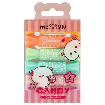 Набор текстовыделителей двусторонних MESHU "Candy" 6 цв 2/4 мм, пастельные цвета, ПВХ бокс с европодвесом RE-MS_55399