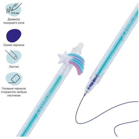 Ручка гелевая стираемая автоматическая MESHU "Cute Star" синяя, 0.5 мм, корпус ассорти RE-296393