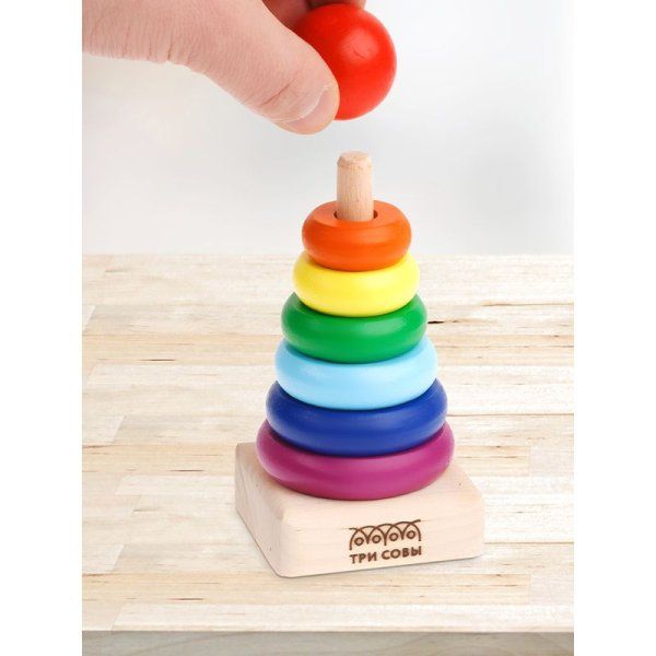 Развивающая игрушка ТРИ СОВЫ Пирамидка "Радуга" дерево, 8 деталей RE-РИ_46534