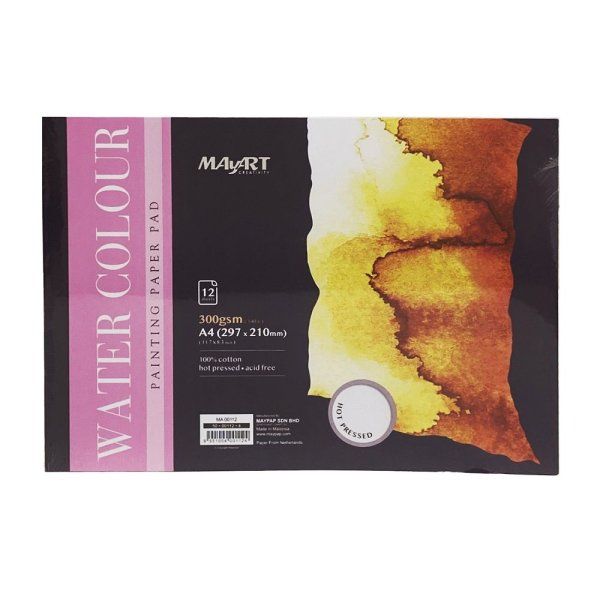 Альбом для акварели MayArt 300 г/м2 A4 297 x 210 мм 12 л, 100% хлопок, Сатин, склейка MA00112