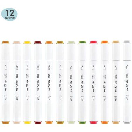 Набор двусторонних маркеров для скетчинга MESHU 12цв., цвета леса, корпус трехгранный, пулевид./клиновид.наконечники, ПВХ-бокс RE-MS_38260