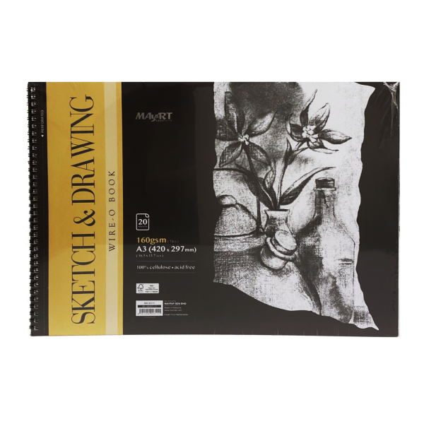 Альбом для скетчинга и рисования MayArt 160 г/м2 A3 420 x 297 мм 20 л, на гребне MA00311