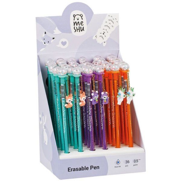 Ручка гелевая стираемая MESHU "Glitter Ball" синяя, 0.5 мм, корпус ассорти, с топпером RE-MS_60959
