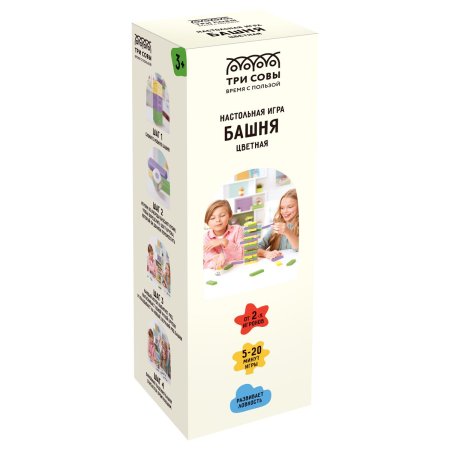 Настольная игра: ТРИ СОВЫ "Башня. Цветная" 48 цветных дерев. блоков, с уголком RE-НИ_53572