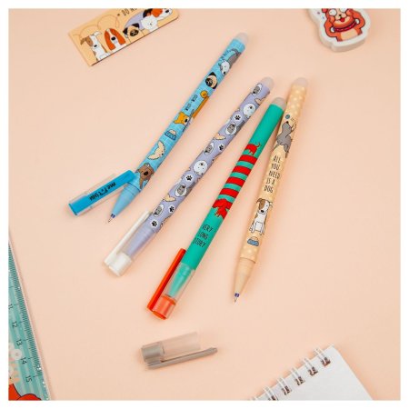 Ручка гелевая стираемая MESHU "Best friend" синяя, 0.5 мм, корпус ассорти, софт-тач RE-MS_54155