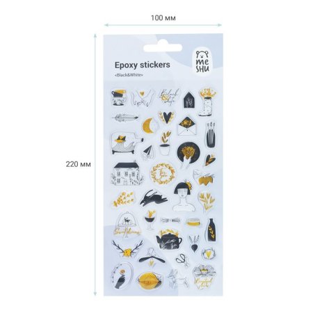 Наклейки гелевые MESHU "Black&White" 10 x 22 см, фольга, 36 накл, инд. уп., европодвес RE-MS_42774