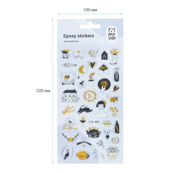 Наклейки гелевые MESHU "Black&White" 10 x 22 см, фольга, 36 накл, инд. уп., европодвес RE-MS_42774