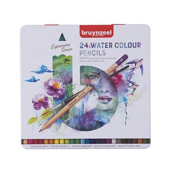 Набор акварельных карандашей BRUYNZEEL Expression Aquarel 24 цвета + кисть в металлической коробке MP60313024