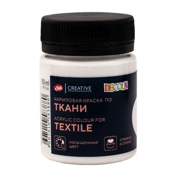 Краска акриловая по ткани DECOLA банка 50 мл, 104 Белая NP-4128104