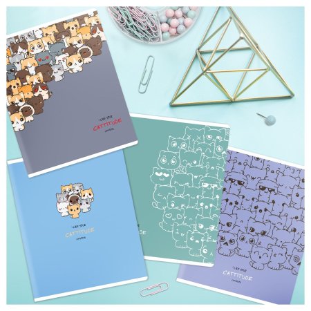 Тетрадь 48л. A5 клетка MESHU "Cat wave" матовая ламинация, выборочный УФ-лак RE-MS_43092