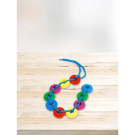 Развивающая игрушка ТРИ СОВЫ Шнуровка "Бусы цветные" дерево, 10 колец RE-РИ_46538