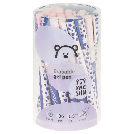 Ручка гелевая стираемая MESHU "Bright&Soft" синяя, 0.5 мм, корпус ассорти, софт-тач RE-MS_53882