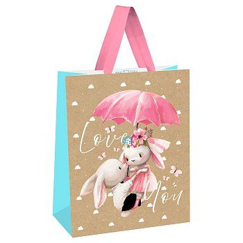 Пакет подарочный 26*32*12см MESHU "Люблю тебя", выборочный лак, крафт RE-MS_51791