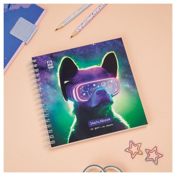 Скетчбук 60л. 150 x 150 мм MESHU "Виртуальный мир" 120 г/м2, на гребне, выб. лак, soft-touch RE-MS_53035