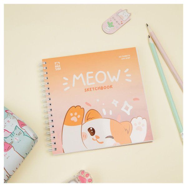 Скетчбук 60л. 150 x 150 мм MESHU "Meow" 120 г/м2, на гребне, выб. лак, soft-touch RE-MS_53039
