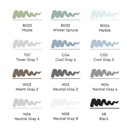 Набор маркеров SKETCHMARKER Brush Gray Set 12 шт Серые оттенки + сумка органайзер MPSMB-12GRAY